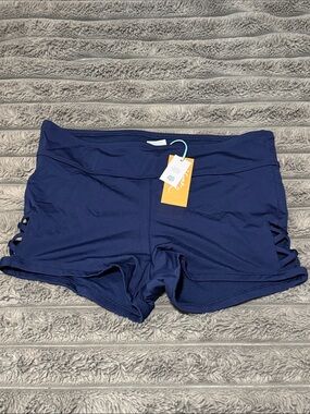 Women’s Navy Swim Shorts with Side Cutouts